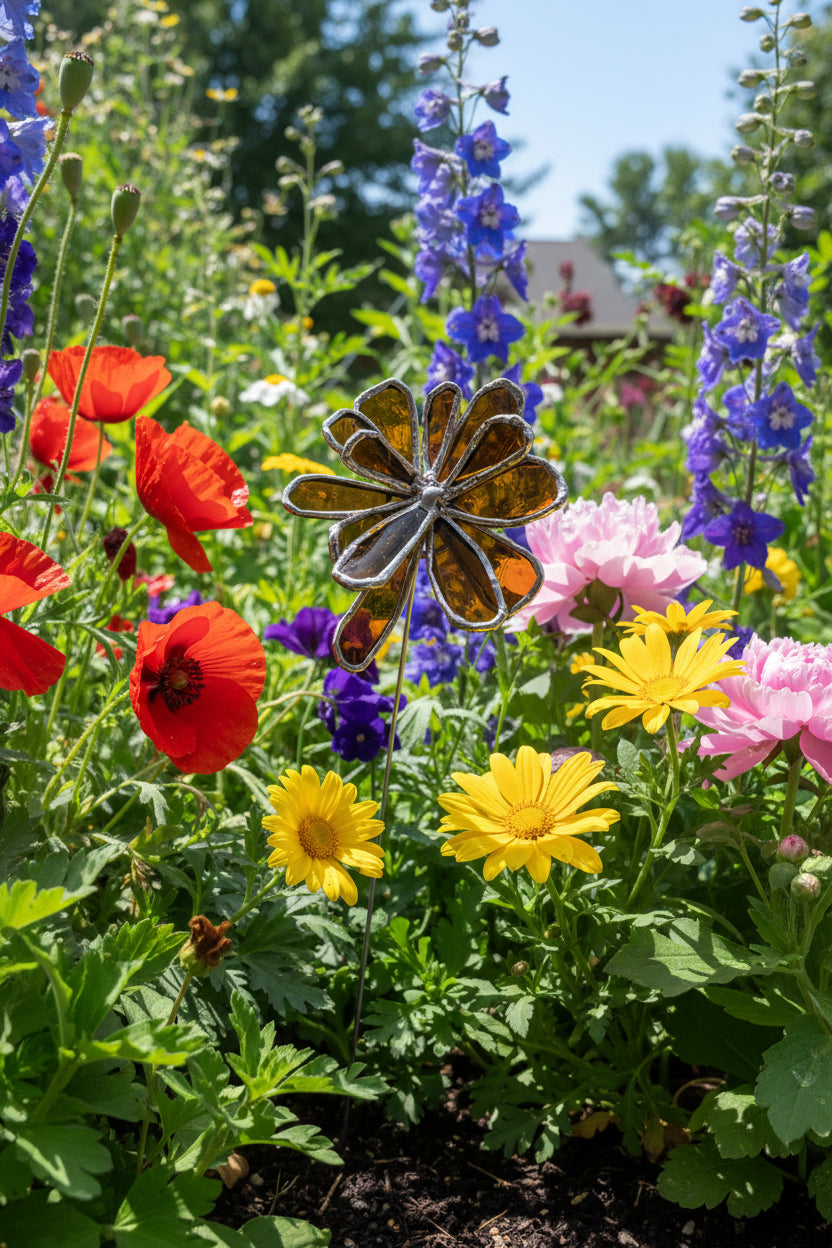 Broken Bottle Flower Garden Stake