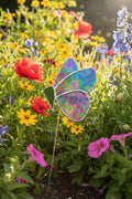 Stained Glass Butterfly Plant Stake – Green & Teal