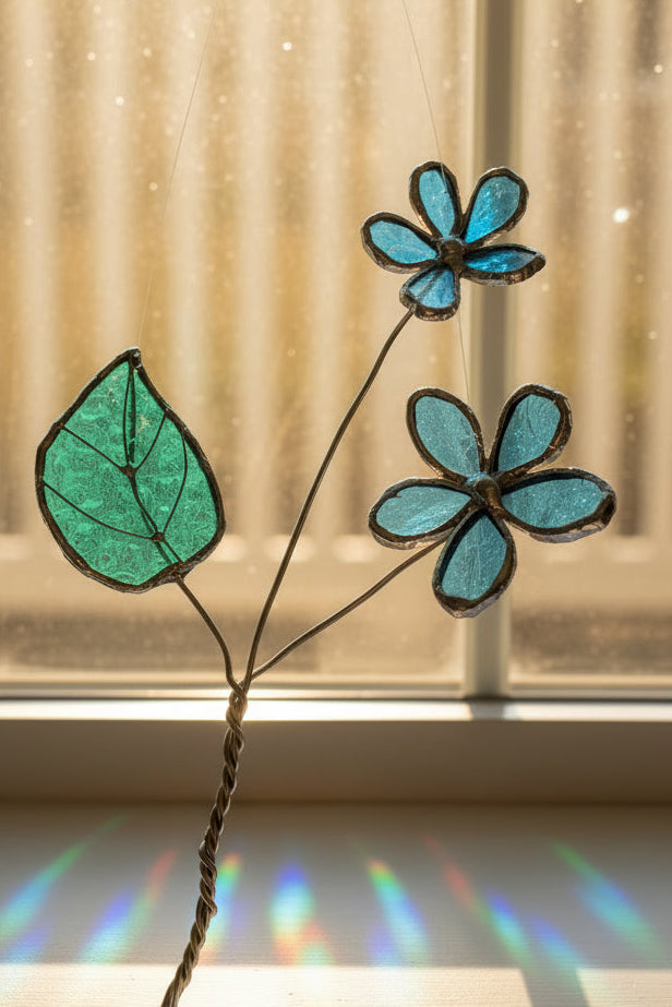 Stained Glass Flower Suncatcher – Sky Blue & Teal