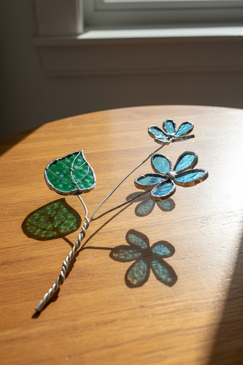Stained Glass Flower Suncatcher – Sky Blue & Teal