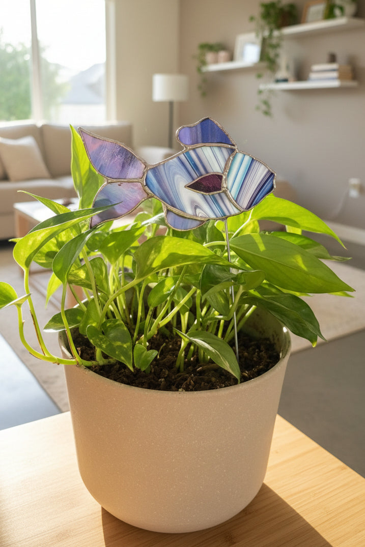 Stained Glass Fish Plant Stake – Blue & Purple