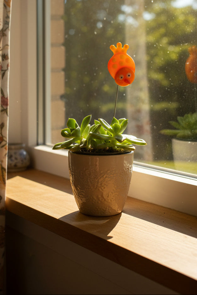 Fused Glass Orange & Yellow Bird Plant Stake
