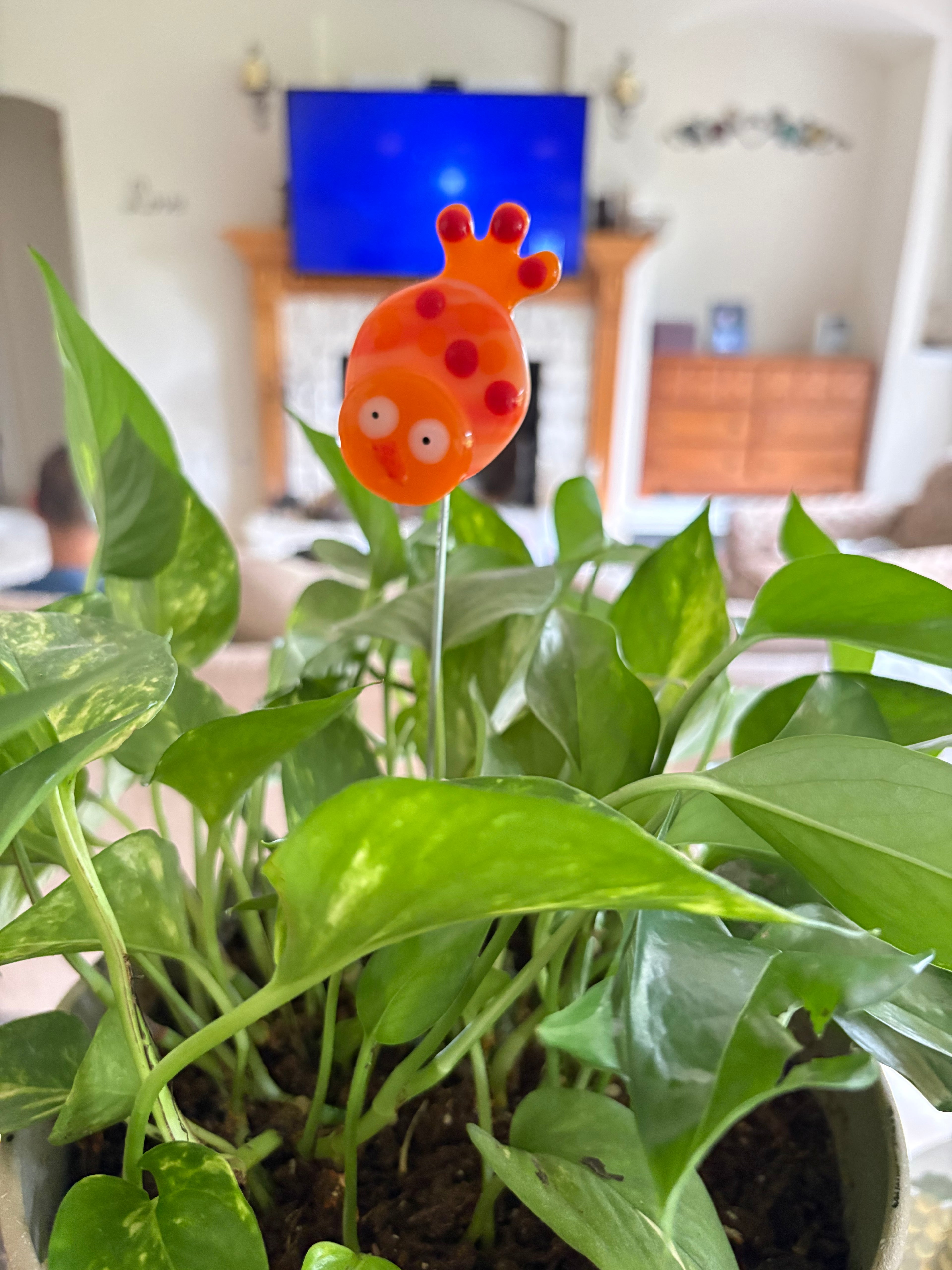 Fused Glass Orange Bird Plant Stake