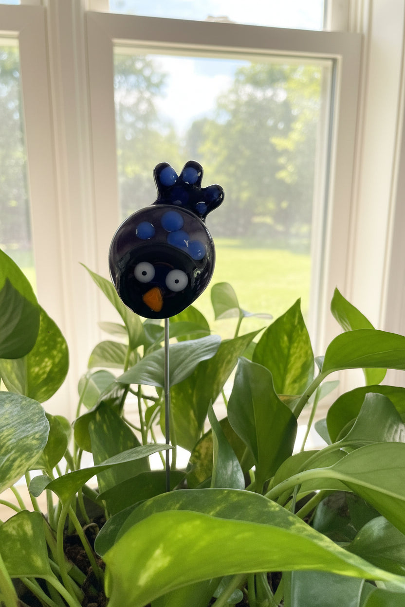 Fused Glass Grumpy Bird Plant Stake