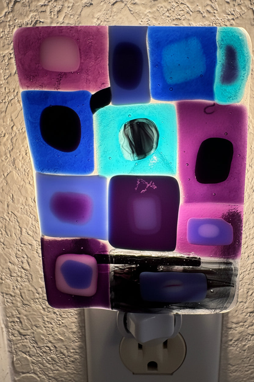 Fused Glass Retro Mosaic Night Light – Blue & Purple