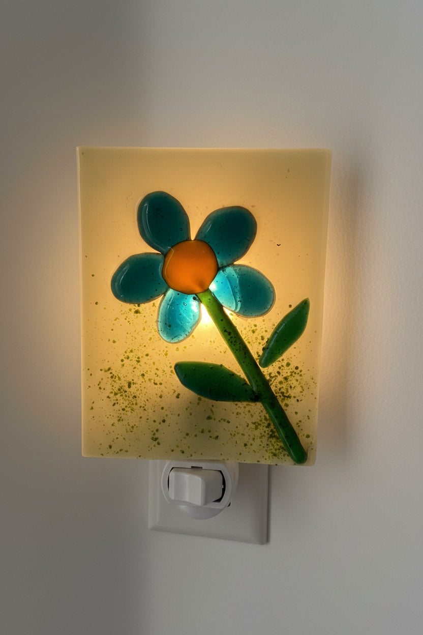 Fused Glass Blue Daisy Nightlight